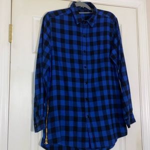 OLRIK Unisex Button Down Plaid Flannel Shirt with Zippers side at bottom SZ S